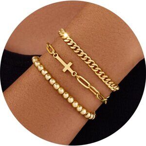Gold Cross Bracelets Set for Women Dainty Religious Jewelry Christian Gifts